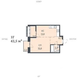 1-к квартира, строящийся дом, 43м2, 5/12 этаж