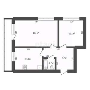 2-к квартира, вторичка, 55м2, 4/5 этаж