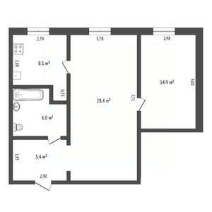 2-к квартира, вторичка, 63м2, 1/4 этаж