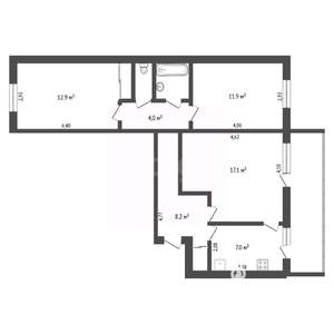 3-к квартира, вторичка, 67м2, 6/9 этаж