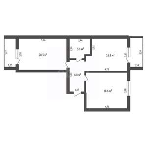 2-к квартира, вторичка, 67м2, 7/10 этаж