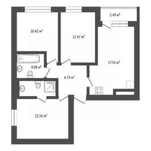 3-к квартира, вторичка, 69м2, 11/19 этаж