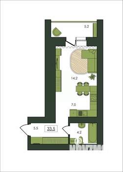 1-к квартира, строящийся дом, 34м2, 6/9 этаж