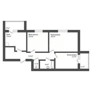 2-к квартира, вторичка, 65м2, 6/14 этаж
