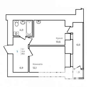 1-к квартира, строящийся дом, 37м2, 4/14 этаж