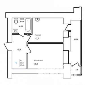 1-к квартира, строящийся дом, 37м2, 10/14 этаж