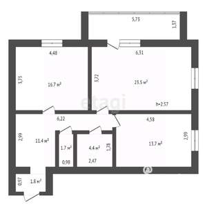 2-к квартира, вторичка, 73м2, 10/16 этаж