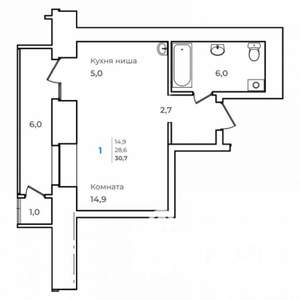 1-к квартира, строящийся дом, 31м2, 5/14 этаж