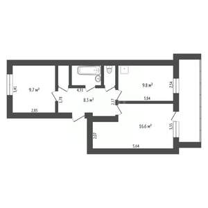 2-к квартира, вторичка, 51м2, 1/5 этаж