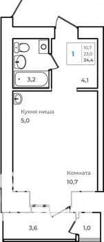 1-к квартира, строящийся дом, 24м2, 10/14 этаж