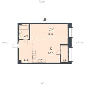 1-к квартира, строящийся дом, 55м2, 2/12 этаж