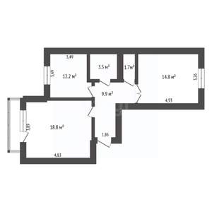 2-к квартира, вторичка, 61м2, 1/10 этаж