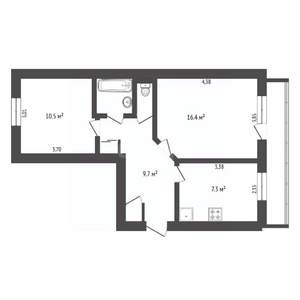 2-к квартира, вторичка, 49м2, 2/3 этаж