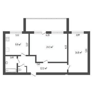 2-к квартира, вторичка, 68м2, 4/5 этаж