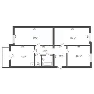 3-к квартира, вторичка, 69м2, 3/5 этаж