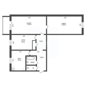 3-к квартира, вторичка, 57м2, 3/5 этаж