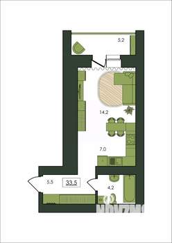 1-к квартира, строящийся дом, 34м2, 5/9 этаж
