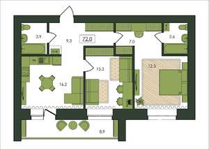 2-к квартира, строящийся дом, 72м2, 4/9 этаж