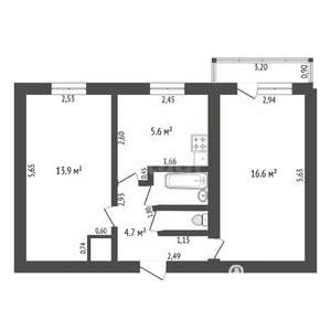 2-к квартира, вторичка, 44м2, 5/5 этаж