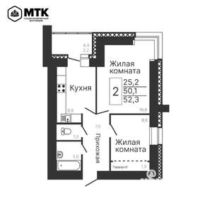 2-к квартира, вторичка, 52м2, 10/11 этаж