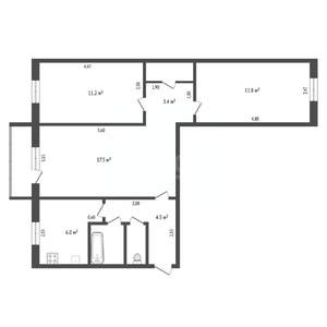 3-к квартира, вторичка, 60м2, 4/5 этаж