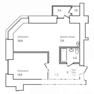 2-к квартира, строящийся дом, 55м2, 2/14 этаж