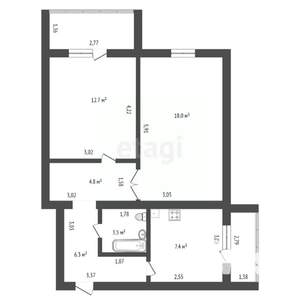 2-к квартира, вторичка, 53м2, 5/6 этаж