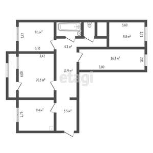4-к квартира, вторичка, 97м2, 1/5 этаж
