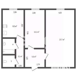 2-к квартира, вторичка, 54м2, 1/5 этаж