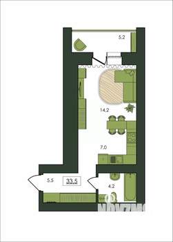 1-к квартира, строящийся дом, 34м2, 8/9 этаж