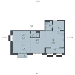 3-к квартира, строящийся дом, 92м2, 5/12 этаж