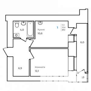 1-к квартира, строящийся дом, 37м2, 2/14 этаж