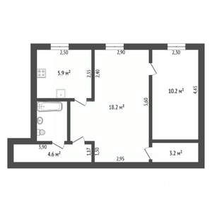 2-к квартира, вторичка, 44м2, 2/5 этаж