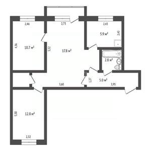3-к квартира, вторичка, 74м2, 1/4 этаж