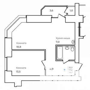 2-к квартира, строящийся дом, 55м2, 12/14 этаж