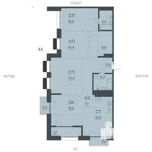 4-к квартира, строящийся дом, 140м2, 12/12 этаж
