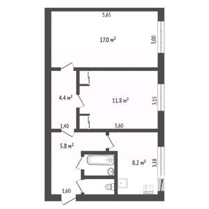 2-к квартира, вторичка, 52м2, 1/5 этаж