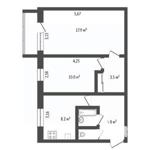 2-к квартира, вторичка, 50м2, 5/5 этаж