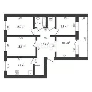 4-к квартира, вторичка, 77м2, 3/6 этаж