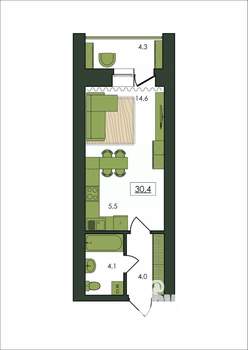 1-к квартира, строящийся дом, 30м2, 9/9 этаж
