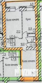2-к квартира, вторичка, 73м2, 1/15 этаж