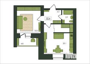 1-к квартира, строящийся дом, 52м2, 7/9 этаж