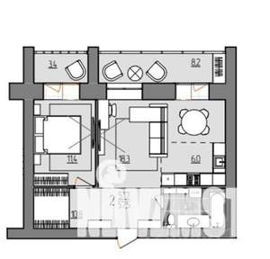 2-к квартира, вторичка, 58м2, 1/9 этаж