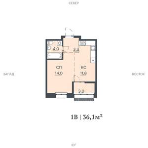 1-к квартира, строящийся дом, 36м2, 7/12 этаж