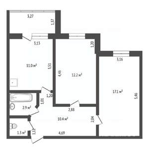 2-к квартира, вторичка, 55м2, 2/10 этаж
