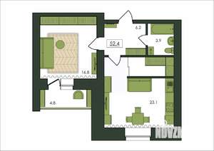 1-к квартира, строящийся дом, 52м2, 5/9 этаж