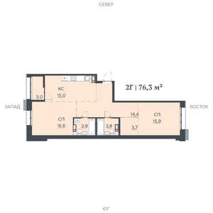 2-к квартира, строящийся дом, 76м2, 9/12 этаж