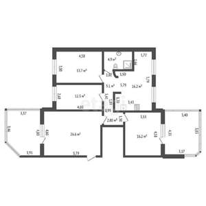 4-к квартира, вторичка, 95м2, 1/15 этаж