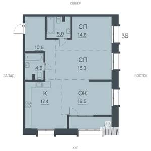 3-к квартира, строящийся дом, 89м2, 2/12 этаж