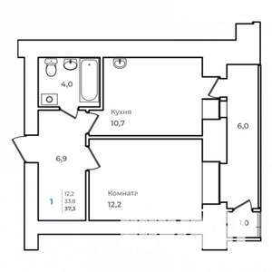 1-к квартира, строящийся дом, 37м2, 8/14 этаж